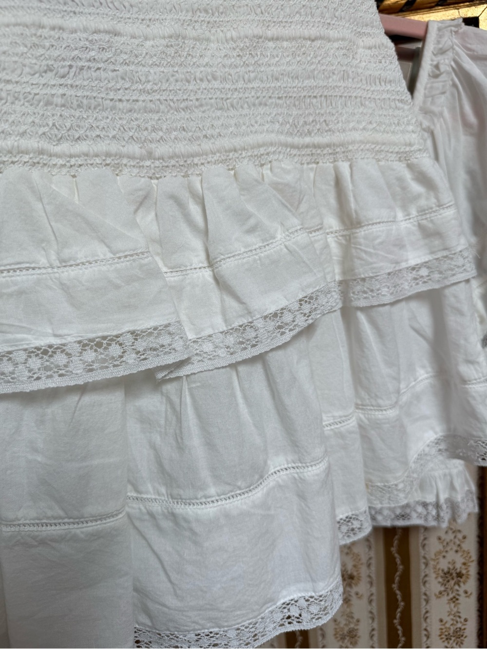 NWT LoveShackFancy Set Molly Top Mira Skirt Smocked Floral Lace Ruffle White XS - Picture 11 of 12